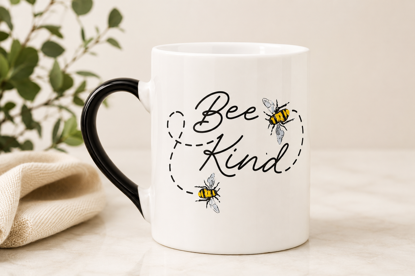 Bee Kind Inspirational Ceramic Mug with Black Handle